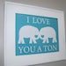 Kids Wall Art - Childrens Art Print Poster, 11x14, Elephant Print, I Love You A Ton, Deep Blue, Midnight