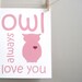 Valentine Print - Kids Wall Art - Owl Print, Children's Art Print, 8x10 Print, Owl, Woodland, Bird, Pink, Custom Color, Owl Always Love You