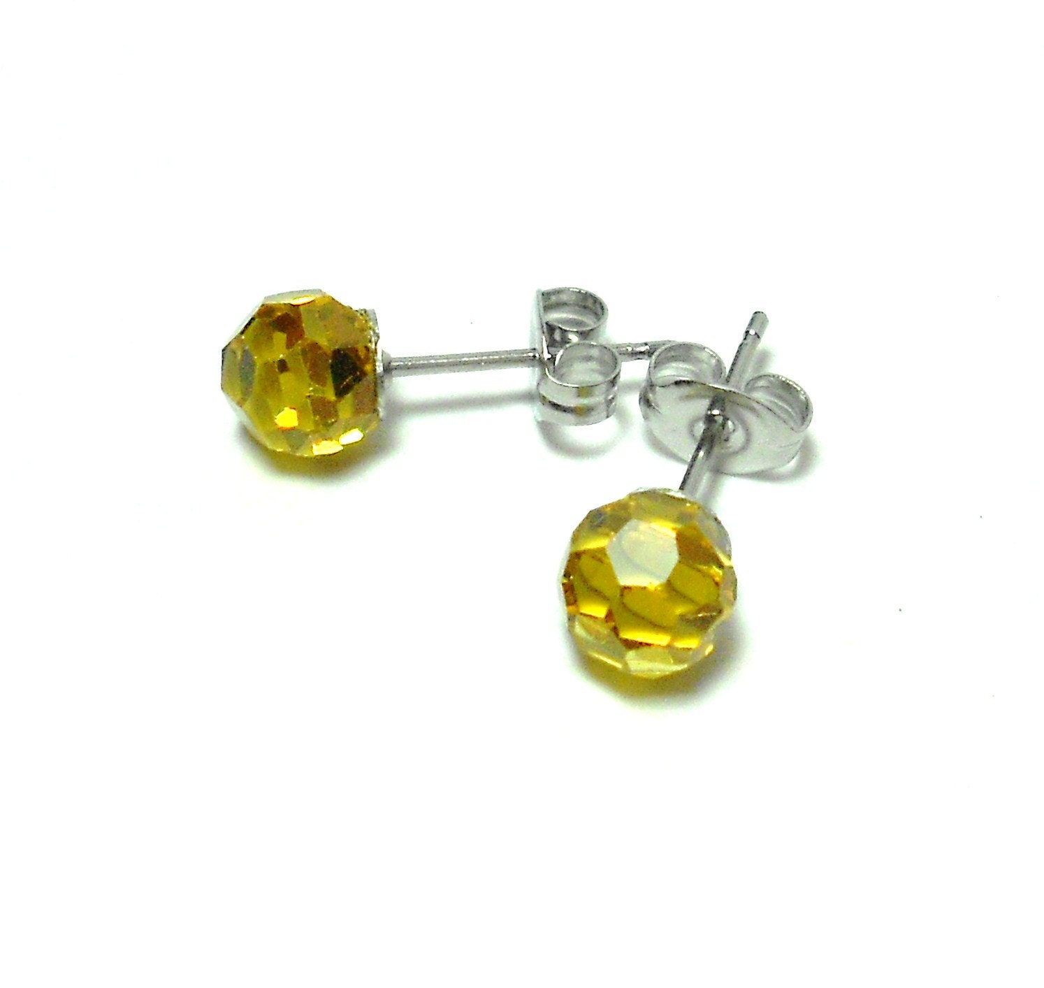 Swarovski Citrine Earring Studs - Yellow Studs - Yellow Earrings - Fireball Studs