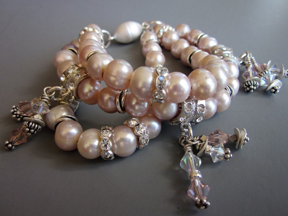 Pearl Rhinestone Multi Strand Bracelet - Bouquet
