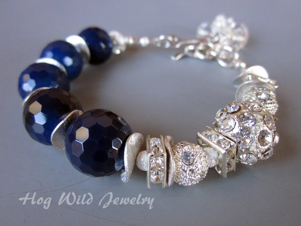 Rhinestone Crystal and Blue Agate Bracelet