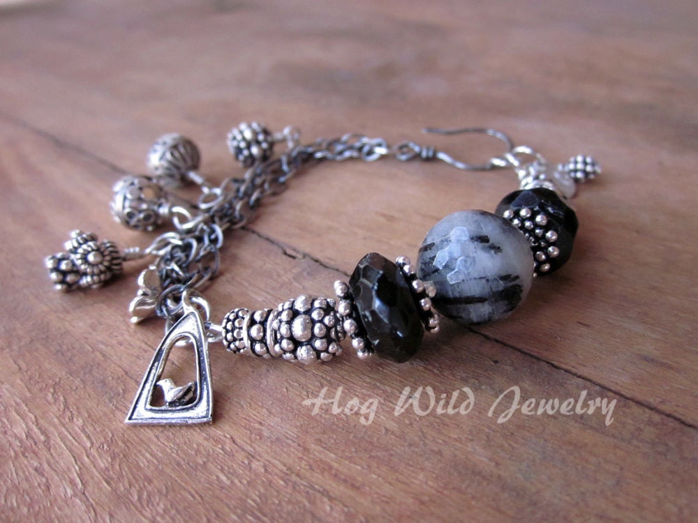 Biker Chick Antiqued Sterling Silver Chain Gemstone Bracelet