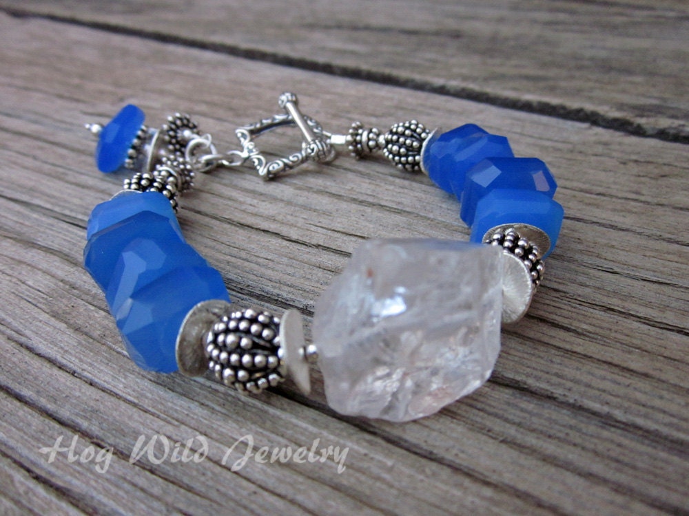 Blue Chalcedony and Quartz Sterling Silver Bracelet