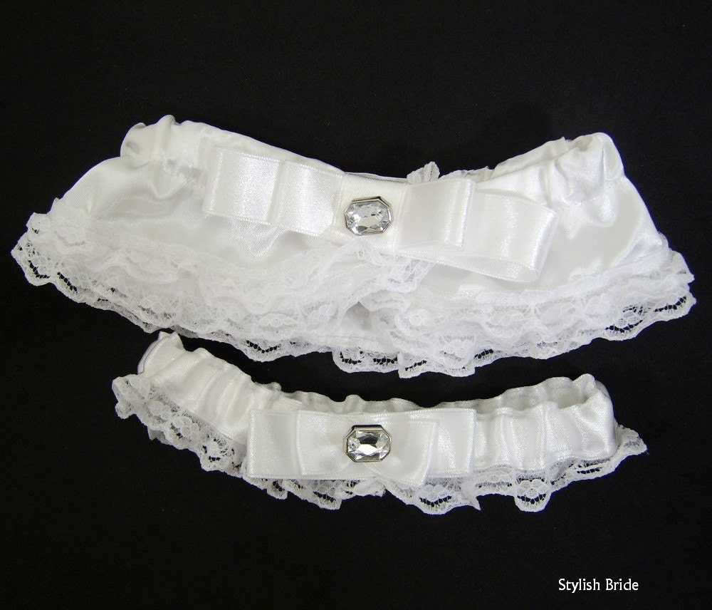 White Satin and Lace Wedding Garter Set