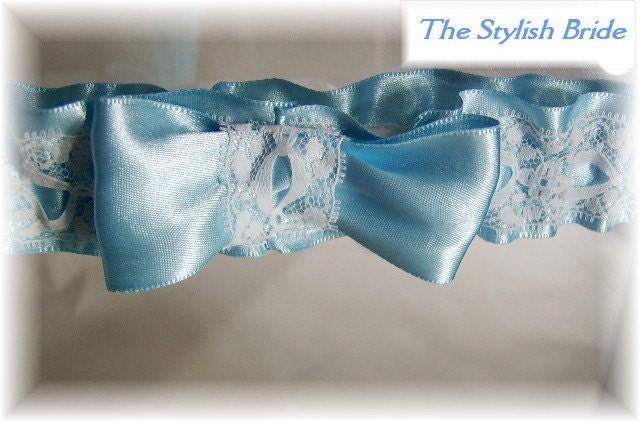 Light Blue Satin and White Lace Wedding Garter