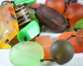 Long Resin Beaded Necklace in Oranges, Greens and Browns