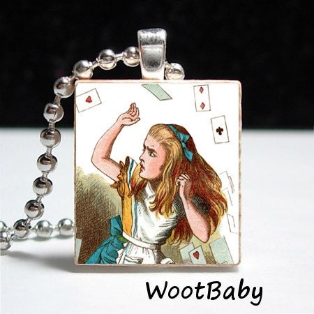 Alice In Wonderland Falling Cards Scrabble Tile Pendant - Ball Chain Included - Buy 2 Get 1 Free