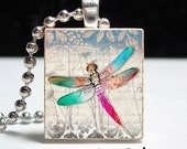 Dragonfly - Scrabble Tile Pendant - Ball Chain Included - Buy 2 Get 1 Free