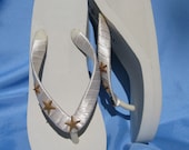 Ivory Flip Flops Ivory Bridal Wedge Sandals Bridal Shoes with Real Starfish