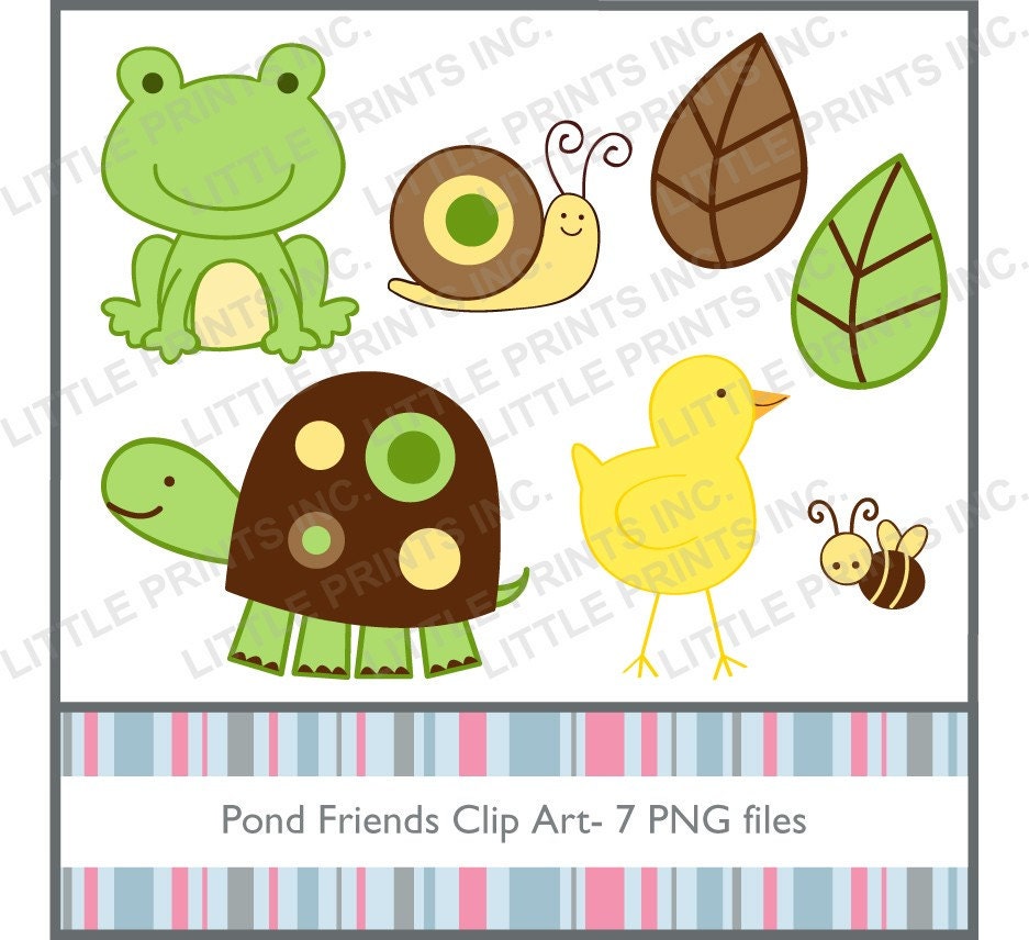 Pond Friends Frog Turtle Clip Art Graphics by LittlePrintsClipart
