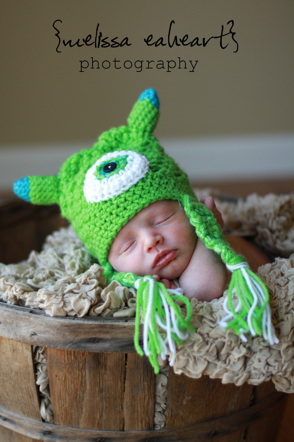 Memorial Day Sale Green One Eyed Monster Hat Great Photography Prop Newborn to 12 months save 25% with code Mem123