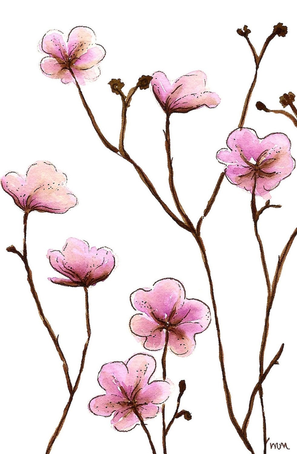 Spring Flowers, Purple (original watercolor, 4in x 6in)