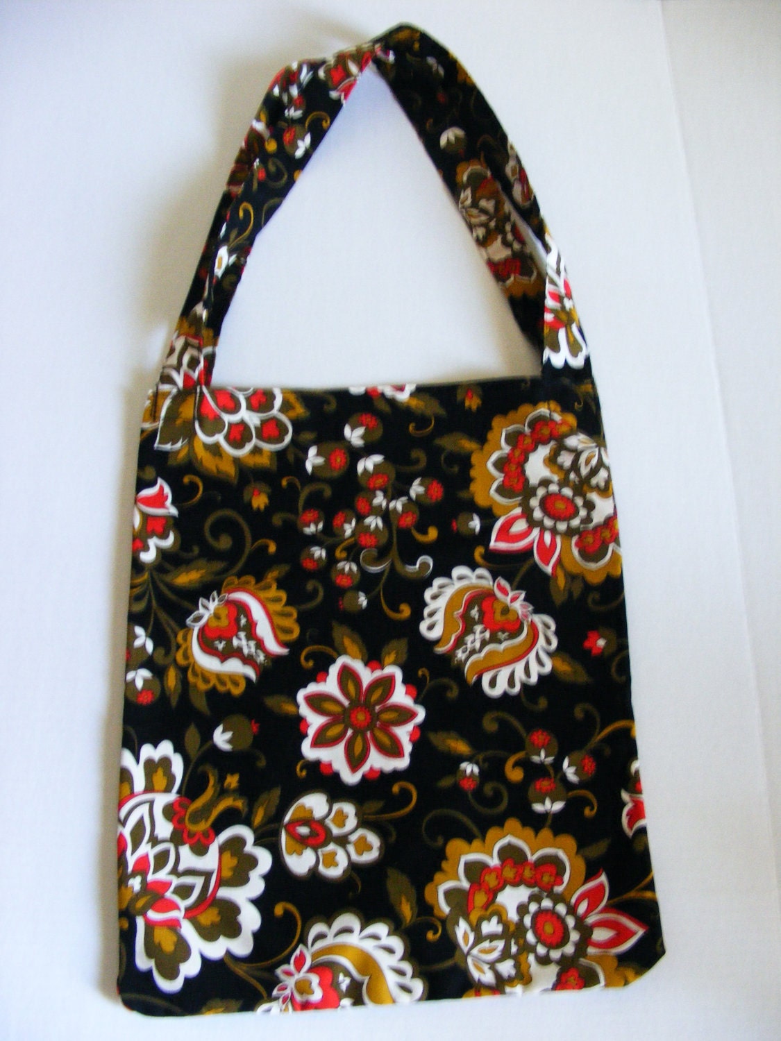 Black Red White and Green Floral Print Tote Bag