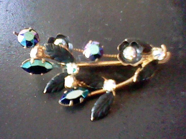 Vintage Austrian Crystal Leaf Brooch