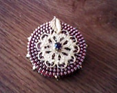Vintage Red, Gold, Silver colored leaf drum pendant