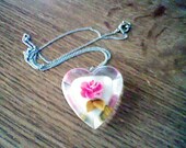 Vintage Silver Color Necklace with Heart Flower Pendant