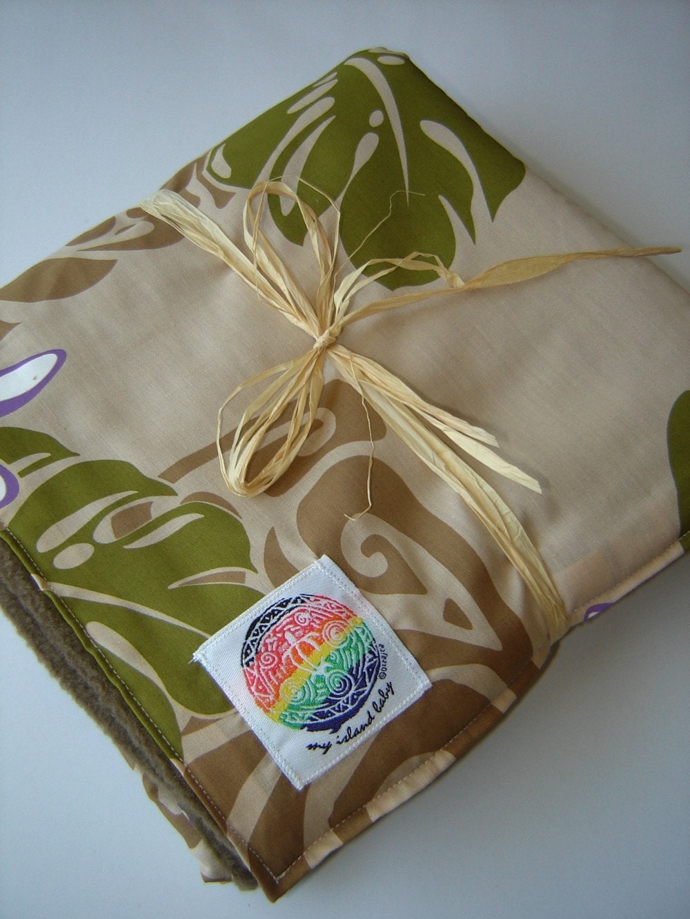 Handmade Hawaiian Baby Blanket Beige Aloha Fleece by MyIslandBaby