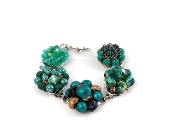 Vintage earring bracelet . Stunning and one of a kind. Deep Jade.  Free shipping