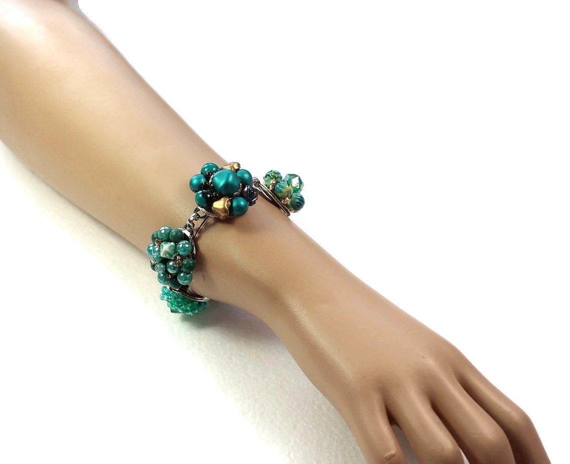 Vintage earring bracelet . Stunning and one of a kind. Deep Jade.  Free shipping