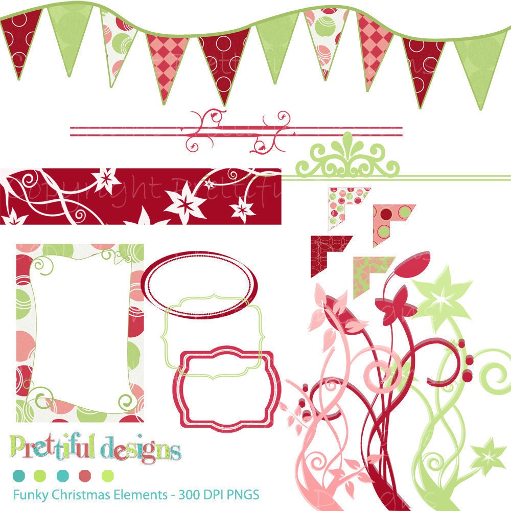 50% Off Sale Digital Frames, Photo Corners and Banners - Personal or Commercial Use - Funky Christmas (144) Il_570xn