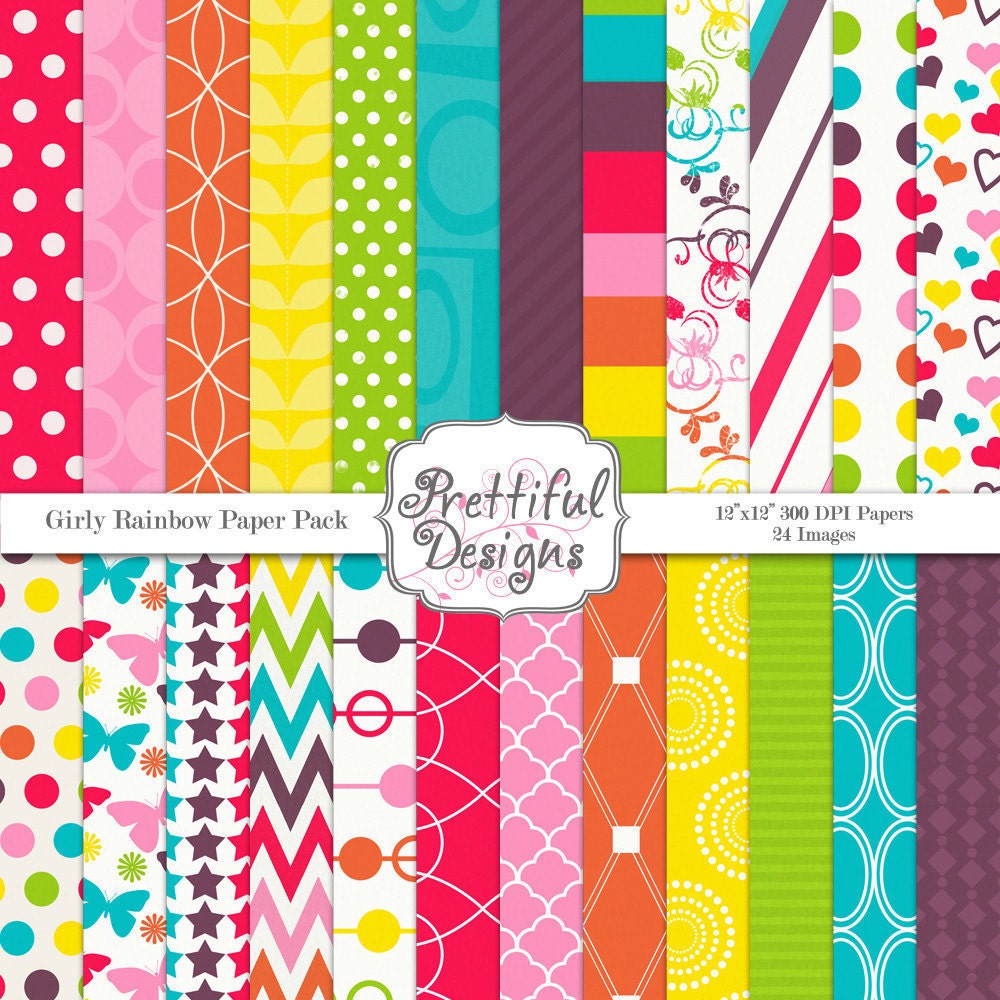 50% OFF SALE Digital Paper Pack - Personal and Commercial Use - Girly Rainbow (564) Il_570xn