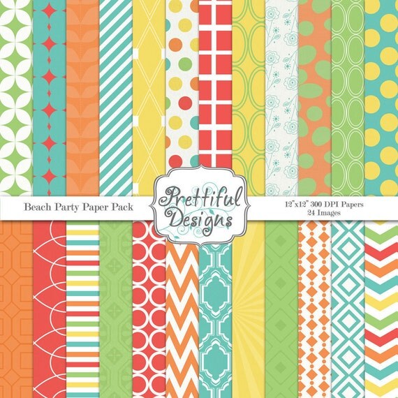 50% OFF SALE Digital Scrapbooking Printable Paper Pack Commercial Use OK Beach Party (492) Il_570xn