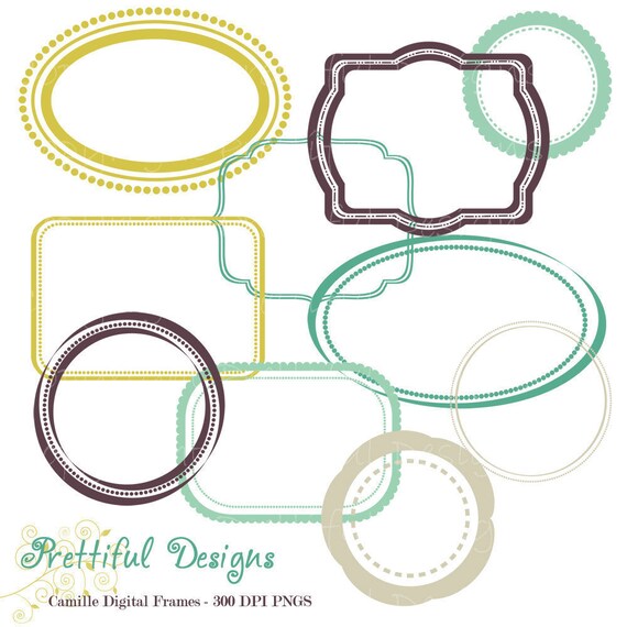 50% OFF SALE Digital Frame Clip Art Chartreuse Teal Purple Gray Commercial Use Camille (211) Il_570xn