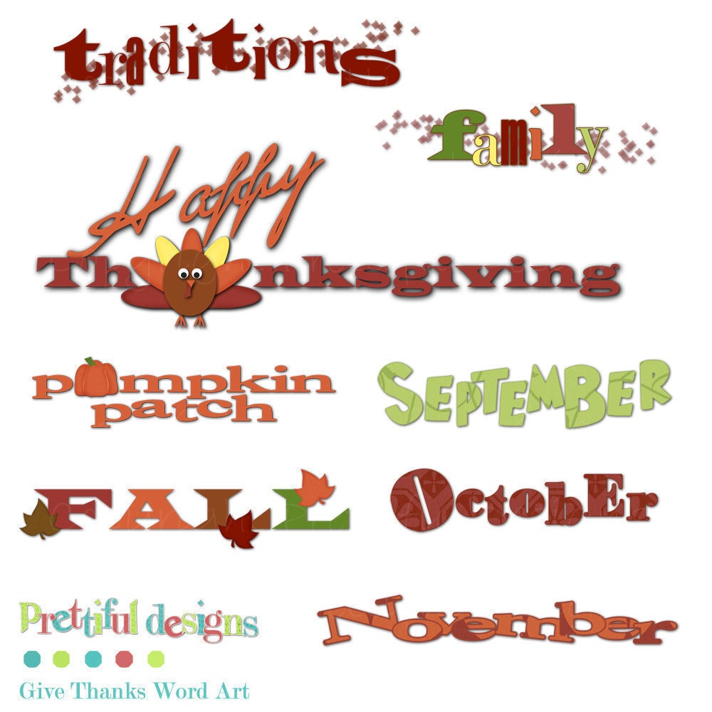 Thanksgiving Clip Art, Title Clip Art, Word Art for Scrapbooking and Card Making (166) Il_570xn