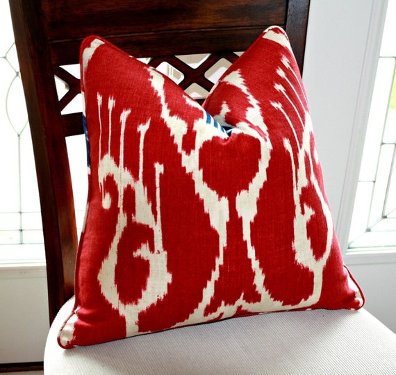 Ikat Pillow Cover Covington Magnificat in Blue and Red