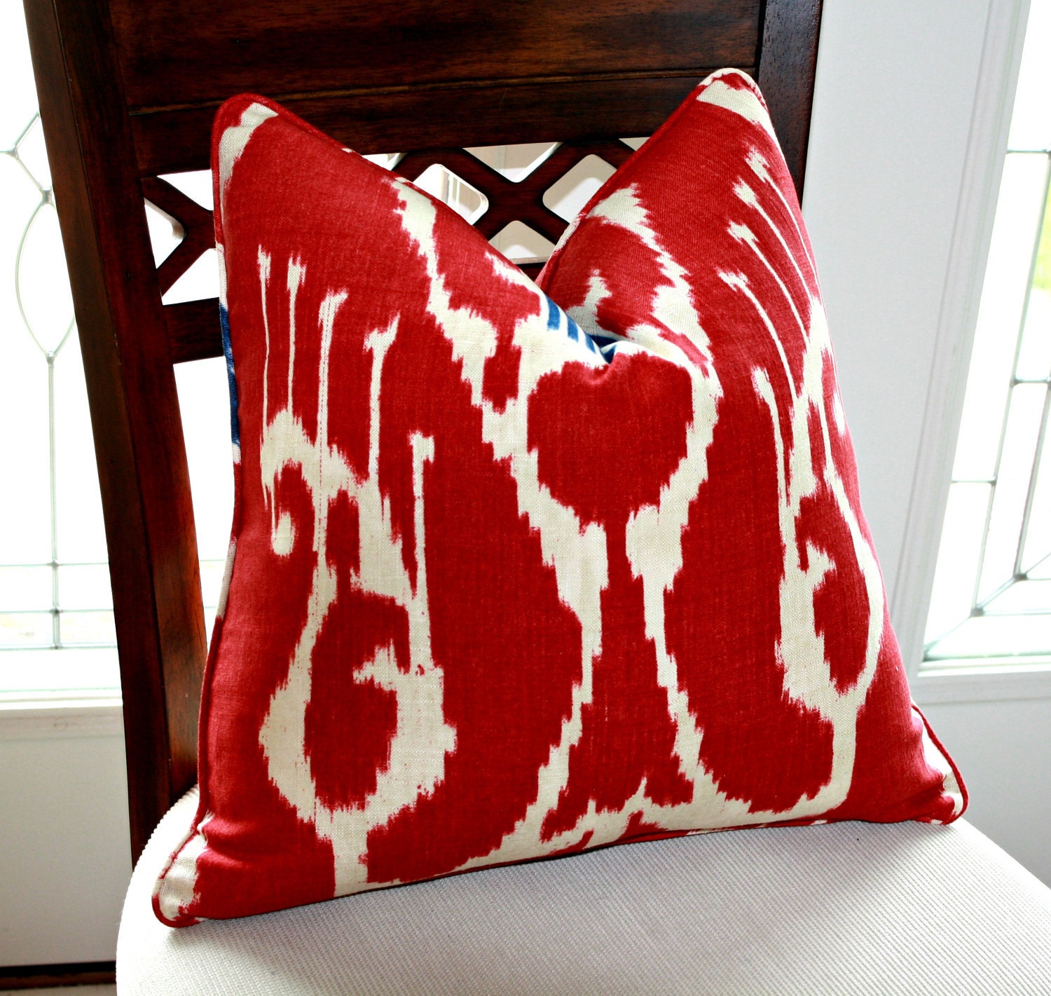 Ikat Pillow Cover Covington Magnificat in Blue and Red