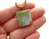 Forget Me Not Flower Scrabble Necklace Green and Blue Hand Painted