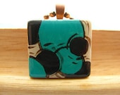 Abstract Bubbles Scrabble Necklace in Teal and Brown Hand Painted