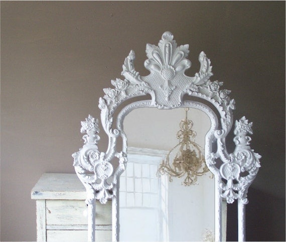 Vintage Rococo Mirror, Baroque, Shabby Chic, Huge Leaning Mirror, Large Vintage Mirror