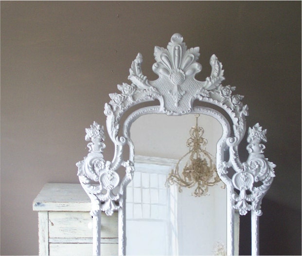 Vintage Rococo Mirror, Baroque, Shabby Chic, Huge Leaning Mirror, Large Vintage Mirror