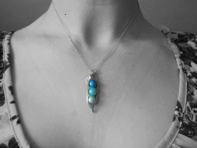 2 3 4 Sweet Peas in a Pod Sterling Silver Personalized Necklace- Your Colors with Hand Stamped Initial Leafs Perfect for Mothers and Sisters