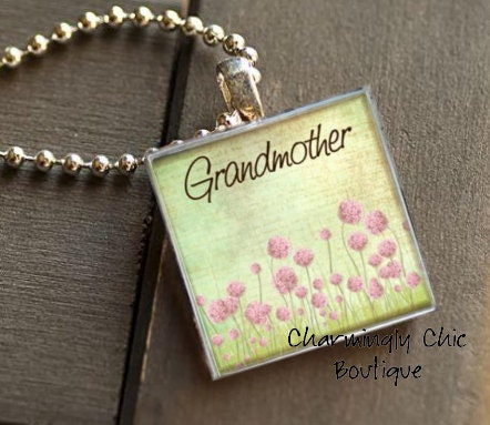 World's Best Grandmother (Mother, Aunt, Godmother available 025) Pendant Necklace with Domed Glass