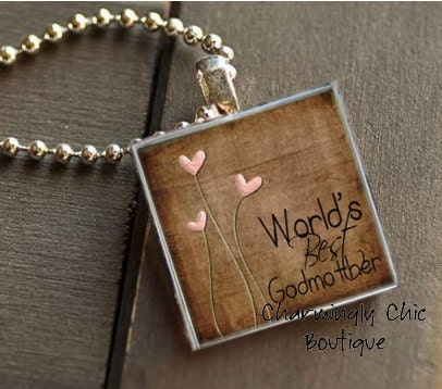 World's Best Godmother (Mom, Mommy, Aunt availble 023) Pendant Necklace with Domed Glass