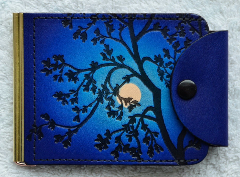 Leather Money Clip / 2 pockets / snap closer