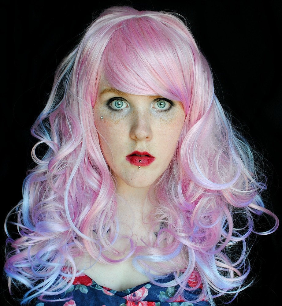 Darling Doll wig // Pink Purple Blue Pastel Dreamy Wavy Hair - Lolita Pin Up Girlie Sweet