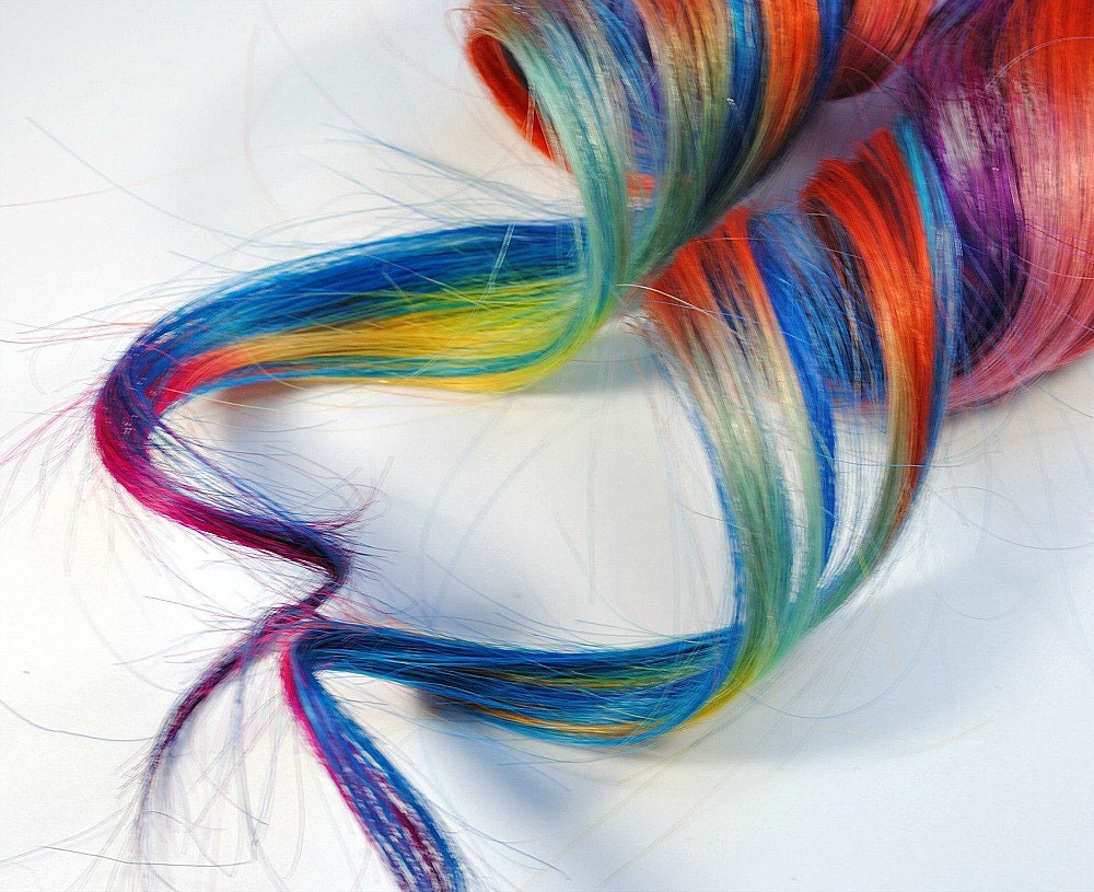 Mango Mambo / Human Hair Extension / Orange Blue Green Yellow Pink Purple / Long Tie Dye Colored Hair
