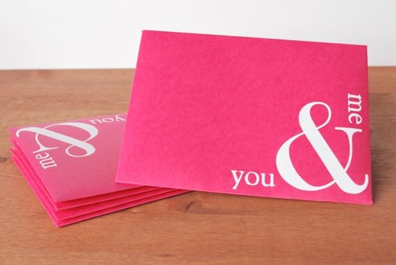 pink envelopes set of five: you & me ampersand