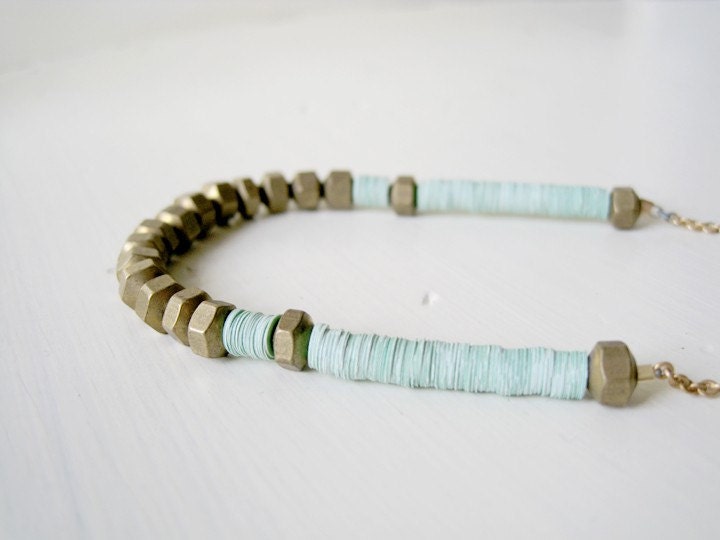 RESERVED Mint brass necklace