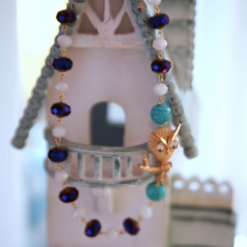 OOAK Vintage Owl Brooch Necklace