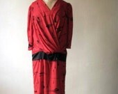 Vintge 1980s Drop Waist Red/Black Dress