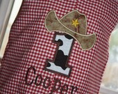 Boys cowboy hat red gingham birthday longall or shortall