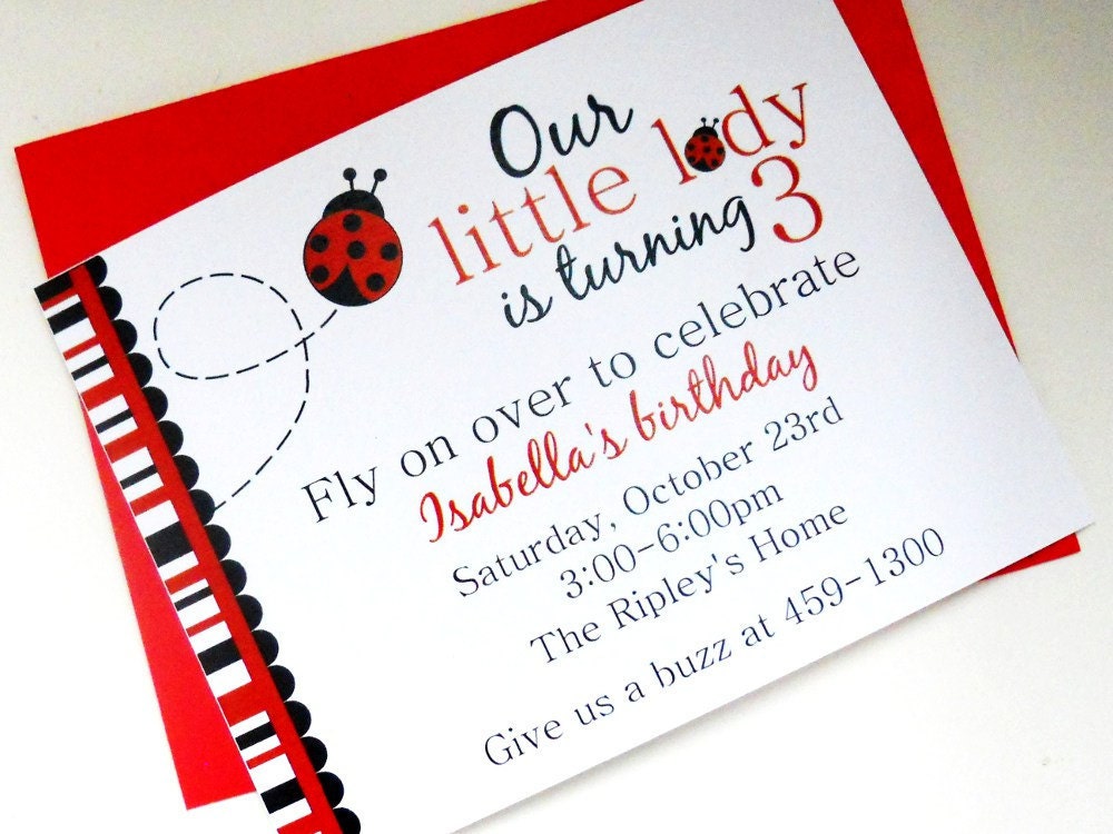 Ladybug Birthday Invitations Children's Party Red Black Bugs