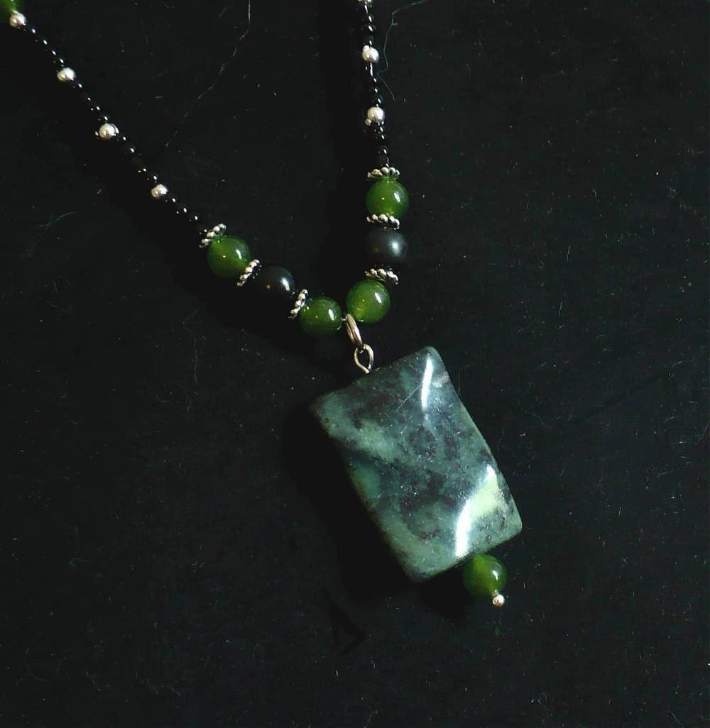 Green Jungle Zebra Jasper Pendant Necklace