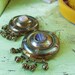 Huge Vintage Chunky Brass and Agate Stone Medallion Ethnic Earrings Funky Tribal Queen