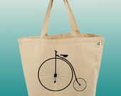 Canvas Tote Bag-Large Carry All Recycled Organic Tote- Bike 2-Vintage Bike