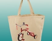 Canvas Tote Bag-Large Carry All Recycled Organic Tote- My Little Red Bike-Tricycle